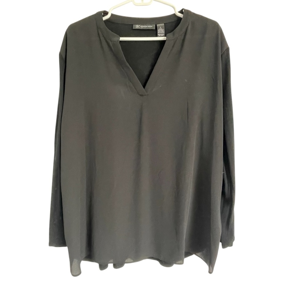INC International Concepts Black V-Neck Blouse Size L